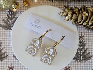 Christmas Folk Gingerbread House Hoop Earrings