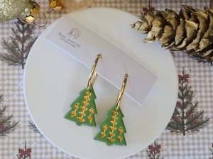 Hoops: Christmas Folk Tree Hoop Earrings