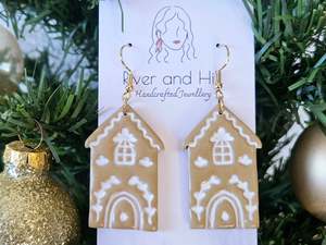 Hooks: Christmas Folk Gingerbread House Hook Earrings