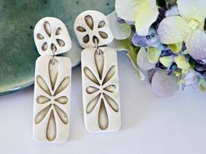 Stud Back: Porcelain Green Rectangle Earrings