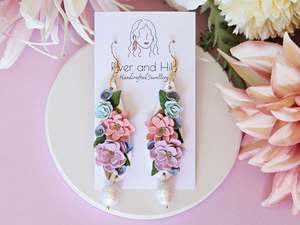 Sale: Floral Pastel Pearl Earrings