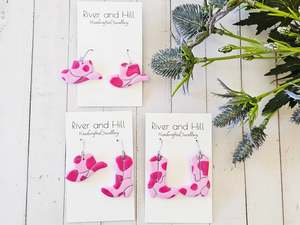 Cow Print Pink Cowboy Boot Earrings