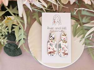 Florals: Easter Rabbit Print Rectangular Earrings
