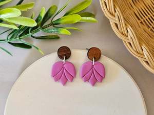 Daily Colour Pink Wooden Accent Earrings