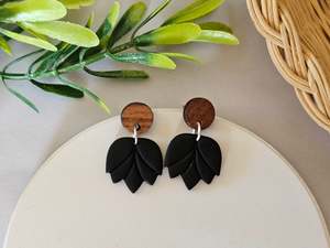 Daily Colour Black Wooden Accent Earrings