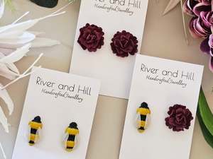 Carnation and Bumble Bee Earrings
