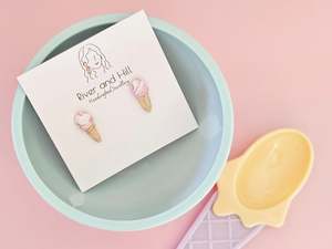 Ice Cream Cone Strawberry Swirl Studs