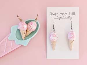 Hooks: Ice Cream Cone Strawberry Swirl Earrings