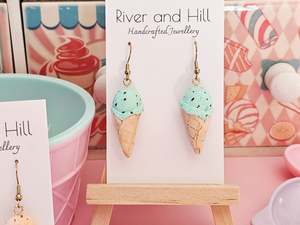 Hooks: Ice Cream Cone Chocolate Mint Earrings