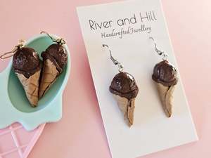Ice Cream Cone Chocolate Drizzle Earrings