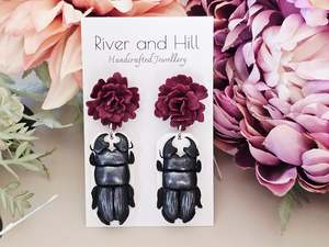 Stud Back: Stag Beetle & Carnation Earrings