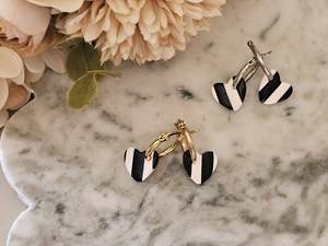 Hoops: Striped Hoop Heart Earrings Black and White
