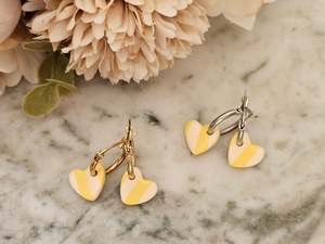 Striped Hoop Heart Earrings Yellow