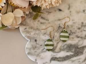 Hooks: Striped Dainty Earrings Olive and Sage Green