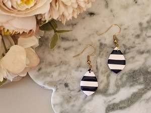 Striped Dainty Earrings Navy and White