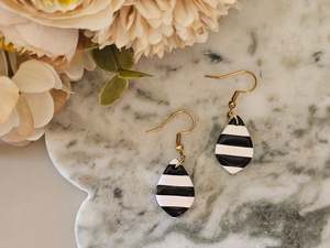 Striped Dainty Earrings Black and White