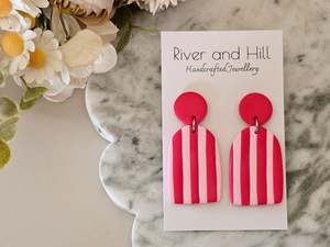 Stud Back: Striped Statement Earrings Pink and Red