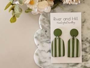 Striped Statement Earrings Olive and Sage Green