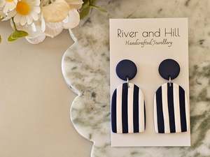 Stud Back: Striped Statement Earrings Navy and White