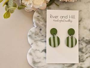 Striped Earrings Olive and Sage Green