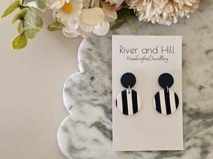 Stud Back: Striped Earrings Navy and White