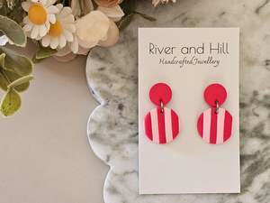 Stud Back: Striped Earrings Pink and Red