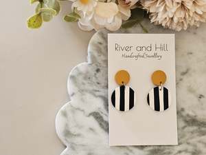 Striped Earrings Black, White and Mustard