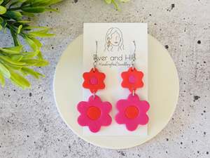 Sale: Retro Bloom Pink and Red Hook Earrings
