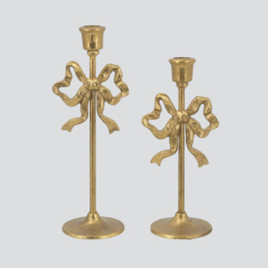 Candleholders And Candles: Gold Bow Candle Holders S/2
