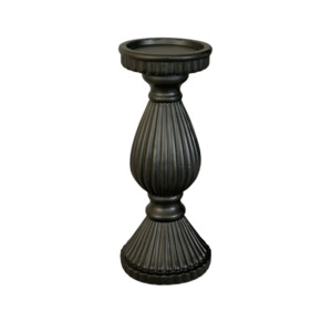 Candleholders And Candles: Ribbed Black Candlestick 38cm