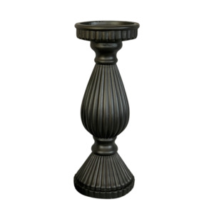 Candleholders And Candles: Ribbed Black Candlestick 46cm