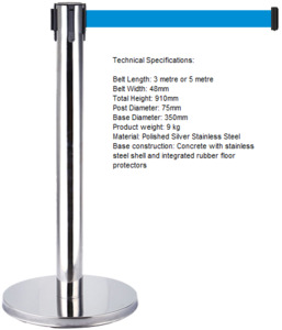 RMS Retractable belt barrier system - 5 metre - blue