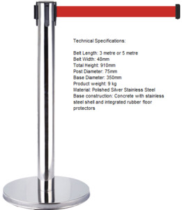 RMS Retractable belt barrier system - 3 metre - red