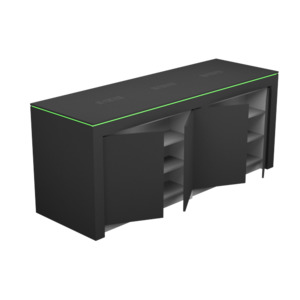 Display table with rgb led lighting_2400mm w/two door storage unit