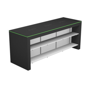 Display table with rgb led lighting_2400mm w/channel & shelves insert