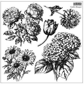 Iron Orchid Designs Decor Stamps: IOD Decor Stamp 30.5 x 30.5cm - Garden Bouquet (with Masks)
