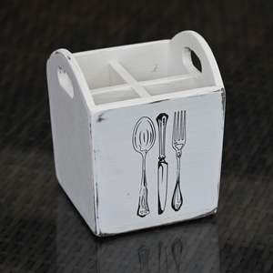 White Wooden Cutlery Box