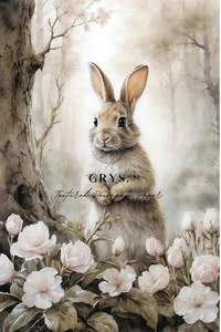 Large Decoupage Papers: Spring Forest Bunny Decoupage Paper- A1 size