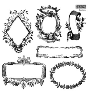 IOD Decor Stamp 15.5 x 15.5cm - Emblems (Mini Stamp - 4 sheets)