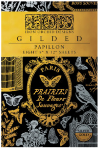 IOD Decor Transfer Pad 20 x 30.5cm - Gilded GOLD/SILVER FOIL Papillon (8 sheets)