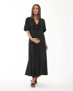 Camille Tie Front Linen Dress Black