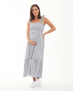 Nursing Wear: Phoebe Smocked Dress White / Navy