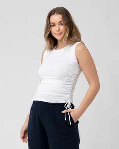 Tops: Jodie Ruched Rib Tank White