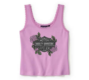 Womens Tees Shirts: Harley-Davidson Ladies Rose & Thorn Bling Lace Trim Tank