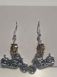 Womens Clearance Sale: Earings Silver Motorbike-Yellow Bead