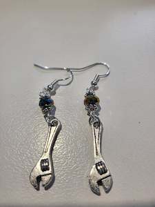 Earrings Sliver Crescent - Blue/Gold Crystals