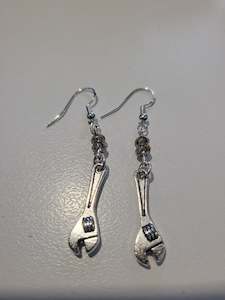Earrings Silver Crecent - 2 small Crystals