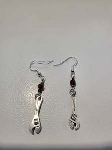 Womens Clearance Sale: Earrings Silver Crescent- Brown Crystal