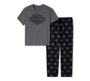 Jeans Pants: Harley-Davidson Men's Dark Heather Bar & Shield Pajama Set