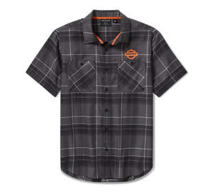 Tees Shirts: Harley-Davidson Men's H-D Tech Asphalt Black Plaid Shirt